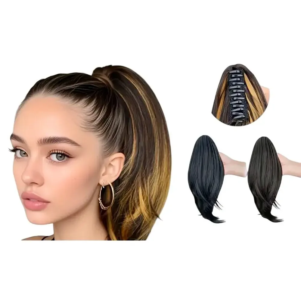 synthetic claw clip dark brown clip-on ponytail 16